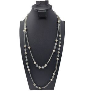 Express Layered Princess Matinee Necklace Silver Faux‎ Pearl Crystal Multi Chain